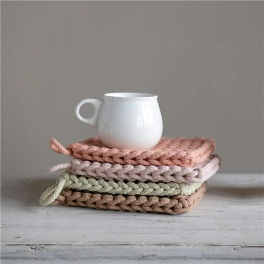 Cotton crocheted potholder square hot pad kitchen accessory baking cooking decor